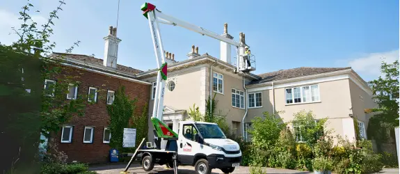 using our cherry picker on a commercial gutter cleaning job in Filwood, Derby